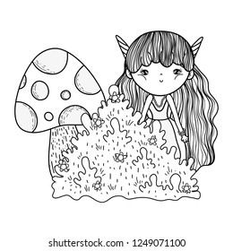 cute little fairy with fungus and bush