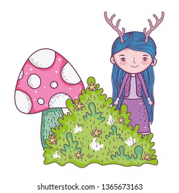 cute little fairy with fungus and bush