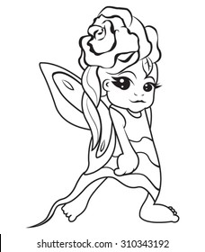 Cute little fairy girl - coloring page for kids