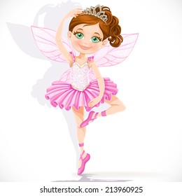 Cute little fairy girl in pink tutu and tiara isolated on a white background