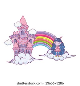 cute little fairy with rainbow and castle