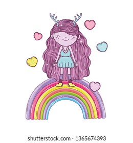cute little fairy with rainbow and hearts