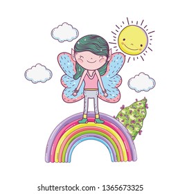 cute little fairy with rainbow and sun