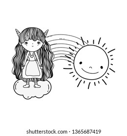 cute little fairy with rainbow and sun