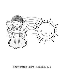 cute little fairy with rainbow and sun