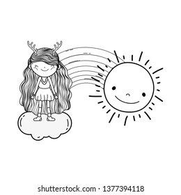 cute little fairy with rainbow and sun
