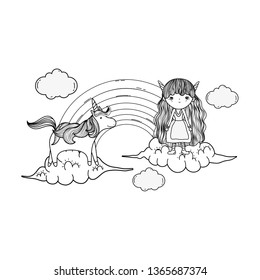 cute little fairy with rainbow and unicorn