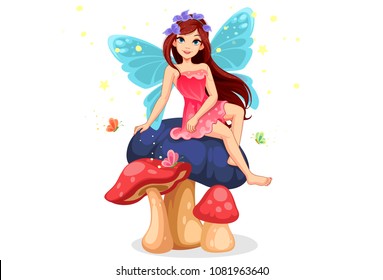 cute little fairy sitting the mushroom
