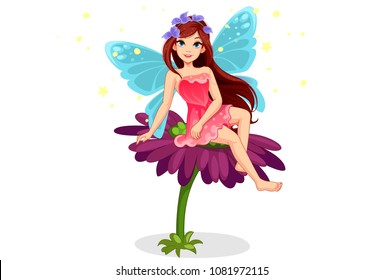 cute little fairy sitting flower