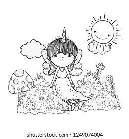 cute little fairy with unicorn horns character