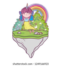 cute little fairy with unicorn horns character