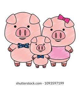 cute little family pigs adorables characters