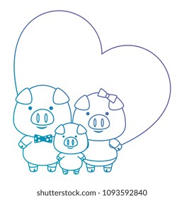 cute little family pigs in heart adorables characters