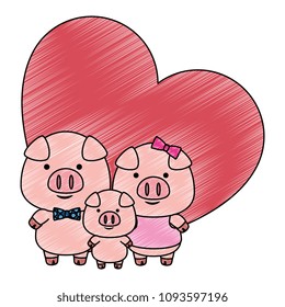 cute little family pigs in heart adorables characters