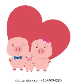 cute little family pigs in heart adorables characters