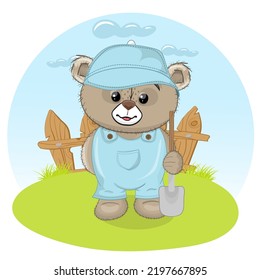 Cute kleine Bauern Bär, Vektorgrafik, Cartoon Stil Charakter. Happy Babbär, Perfekte Illustration für T-Shirt-Design, Grußkarte, Babydusche, Einladung zur Party