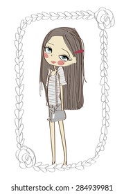 cute little fashion girl with doodle frame.
