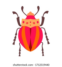 Cute little fat flat style sucker. Insect striped isolated on a white background. A beautiful red beetle is a species of rabble. Print on clothes, vector illustration and a series of insects and