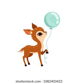 Cute little fawn character with balloon vector Illustration on a white background