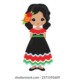 Cute little fiesta girl vector cartoon illustration