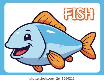 Cute little fish  happy smile cartoon illustration.