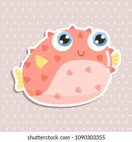 Cute little  fish  hedgehog vector illustration. Flat design
