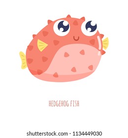Cute little  fish  hedgehog vector illustration. Flat design