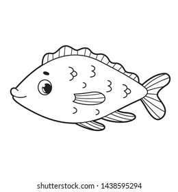 Cute little fish. Vector cartoon fish. Vector illustration for children. Coloring book