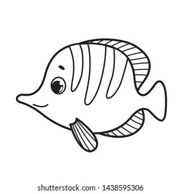 Cute little fish. Vector cartoon fish. Vector illustration for children. Coloring book