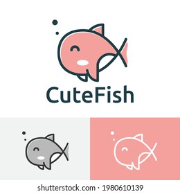 Cute Little Fish Water Aquarium Animal Line Logo