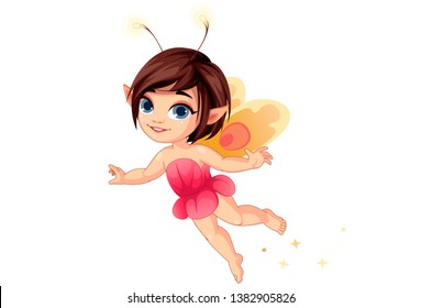 Cute little flower fairy flying vector illustration 3