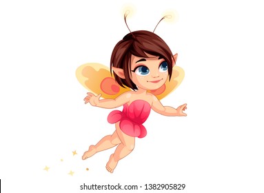 Cute little flower fairy flying vector illustration 1