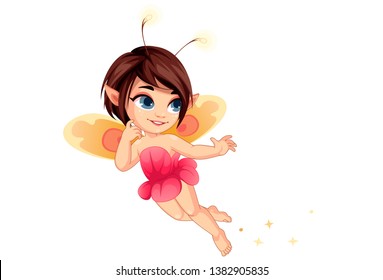 Cute little flower fairy flying vector illustration 2