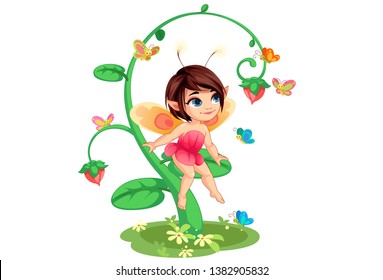 Cute little flower fairy sitting vector illustration 6