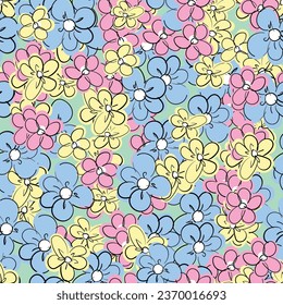 Cute little flowers background seamless pattern vector illustration Trend Kids Print textile