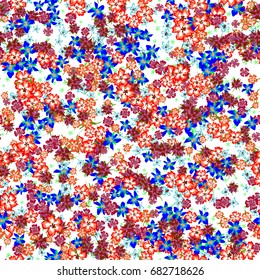 Cute Little Flowers in Retro Style on White Background. Seamless Pattern for Feminine Textile, Linen, Wrapping, Fabric. Simple Rustic Background in Light Colors