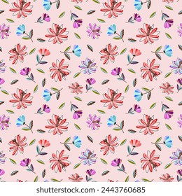 cute little flowers in the spring Seamless pink background for digital printing, textiles, wallpaper.