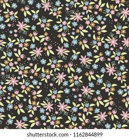 Cute little flowers vector seamless pattern doodle abstract background cartoon hand drawn texture