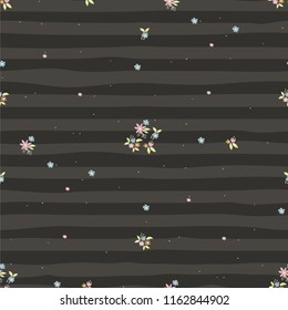 Cute little flowers vector seamless pattern doodle abstract background cartoon hand drawn stripes texture