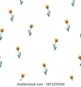 Cute little flowers vector seamless pattern. Festive, merry floral, herbs shapes background. Abstract texture  for wrapping, wallpaper, textile,  leaflet. Bright mosaic backdrop.