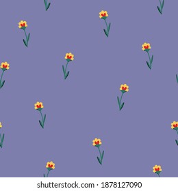 Cute little flowers vector seamless pattern. Festive, merry floral, herbs shapes background. Abstract texture  for wrapping, wallpaper, textile,  leaflet. Bright mosaic backdrop.