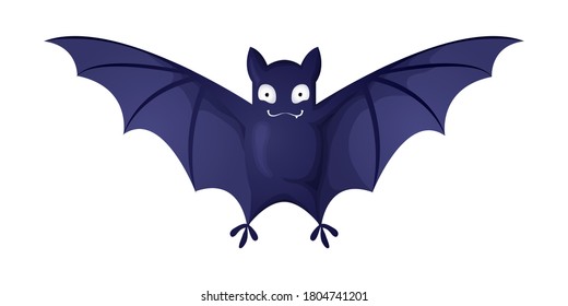 Pequeño murciélago volador. Personaje vectorial al estilo de las caricaturas. Aislado sobre fondo blanco. Un murciélago vampiro con alas abiertas - símbolo de halloween.