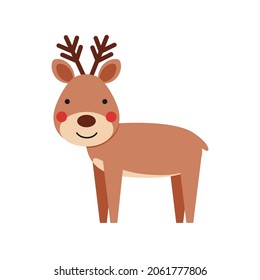 Cute little forest deer drawn in cartoon style. Vector illustration isolated on white background
