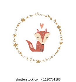 Cute little fox art. Vector, clipart, isolated details. Editable elements.