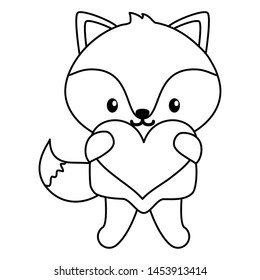 cute little fox baby with heart vector illustration design