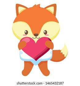 cute little fox baby with heart vector illustration design