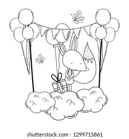 cute and little fox with balloons helium