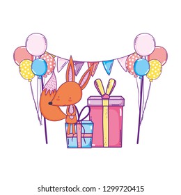 cute and little fox with balloons helium