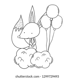 cute and little fox with balloons helium