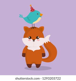 cute and little fox with bird
